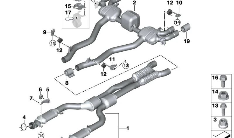 Embellecedor de escape cromado OEM 18308053352 para BMW X3 F97, X4 F98, X5 F95, X6 F96. Repuesto original BMW.