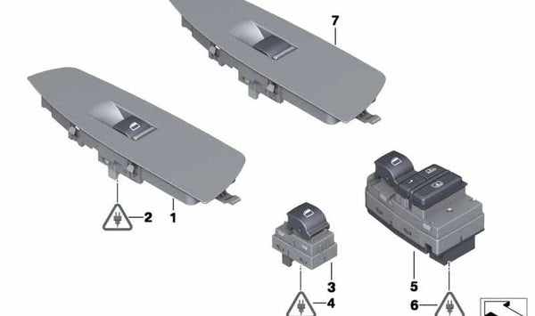 Interruptor elevalunas lado acompañante OEM 61319258903 para BMW F01, F01N, F02, F02N, F04. Color blanco marfil. Original BMW.