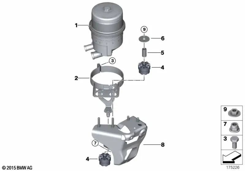 Suporte de tanque de óleo de direção ativa para BMW E81, E82, E87, E88, E90, E91, E92, E93 (OEM 32416768092). BMW originais.