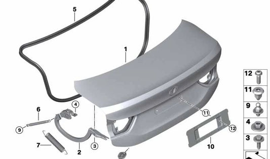 Topes de goma maletero OEM 51247358201 para BMW F20, F23, F30, F30N, F35, F35N, F80, F80N, F32, F32N, F82, F82N. Original BMW.