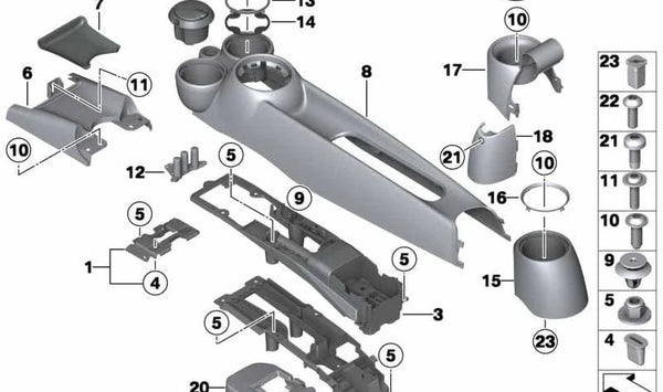 Cubierta derecha reposabrazos central OEM 51162757960 para MINI R55, R56, R57, R58, R59. Original MINI.