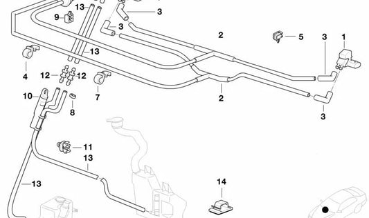 Tubo de lavado intensivo OEM 61668372200 para BMW E38. Conduce el líquido limpiaparabrisas al sistema de rociado. Original BMW.