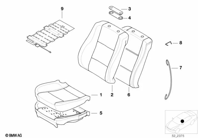 Tecido de sede de tecido para BMW 5 E39 Series, 7 E38 Series (OEM 52108251055). BMW original