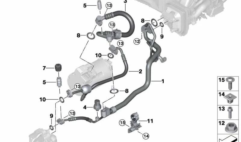 Tubo de aspiración evaporador-compresor OEM 64539321603 para BMW G30 530e, G11 740e, G12 740e xDrive. Original BMW.