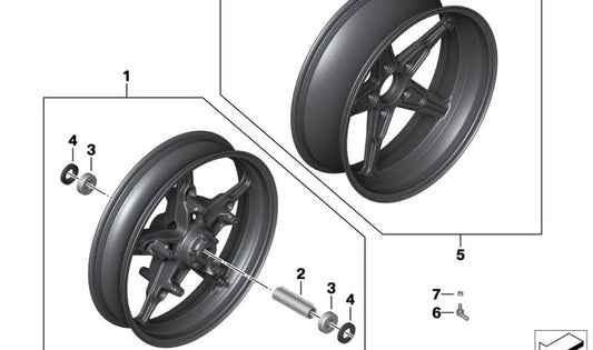 Cerchio anteriore in fusione nero OEM 36318562526 per moto BMW R nineT, R nineT Pure, R nineT Scrambler, R nineT Racer. BMW Motorrad originale.