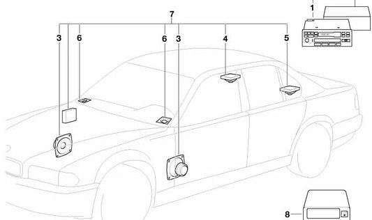 Módulo de sonido OEM 82839404300 para BMW E34, E32. Original BMW.