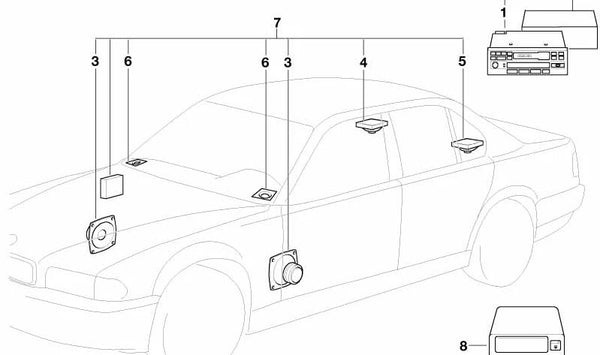Módulo de sonido OEM 82839404300 para BMW E34, E32. Original BMW.