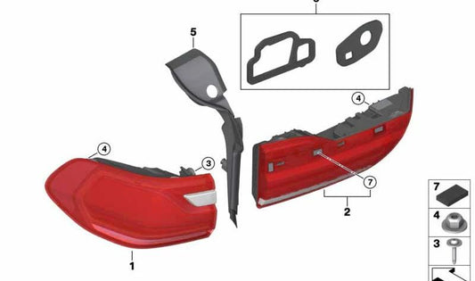 Piloto trasero derecho LED portón maletero OEM 63217442294 para BMW G07 X7. Original BMW.