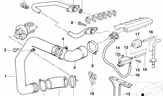 Pressure tube without exhaust valve OEM 11712244997 for BMW E36, E34. Original BMW.