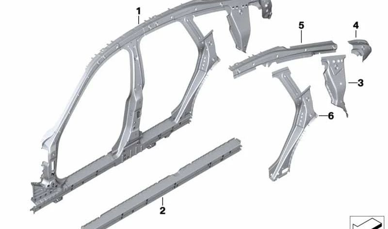 Marco lateral central izquierdo OEM 41007427489 para BMW F36 418d (modelos N47T y B47U con cambio manual y automático, tracción trasera, 2014-2020). Original BMW.
