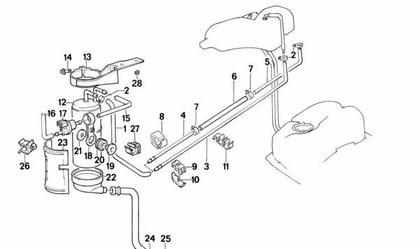 Tubo de ventilación de combustible OEM 16131180106 para BMW E32, E34. Original BMW.