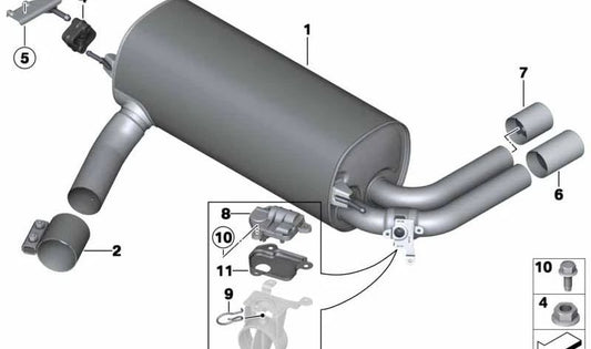 Silenziatore posteriore con valvola di scarico OEM 18307636421 per BMW F20, F21. BMW originale.