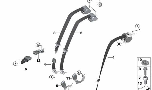Cinturón de seguridad trasero central OEM 72118091951 para BMW G31. Original BMW.