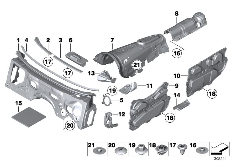 Isolamento del tunnel acustico per BMW 5 F07 Series, F07N, 7 F01, F01N, F02, F02N, F04 (OEM 51487945996). BMW originale.