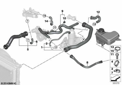 Tubo refrigerante OEM 17127787455 para BMW Serie 5 E60, E60 LCI, E61, E61 LCI. Original BMW.