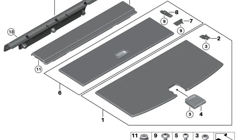 Bisagra para bandeja maletero OEM 51479164453 para BMW F07 (520d, 528i, 530d, 530d xDrive). Original BMW.