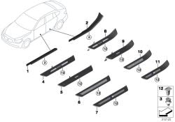 Moldura de umbral de puerta delantera izquierda iluminada OEM 51477193473 para BMW 5' F07 GT, F07 GT LCI. Original BMW.