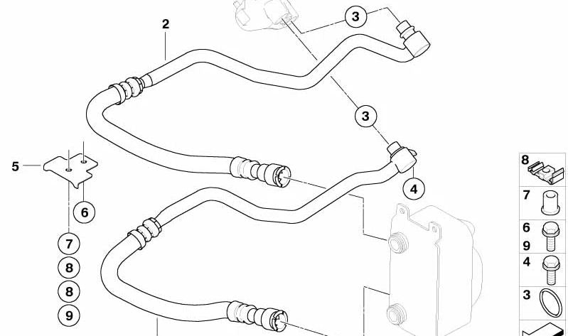 Tubería de refrigeración de aceite de motor OEM 17227528607 para BMW E60, E61, E63, E64. Original BMW.