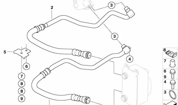 Tubería de refrigeración de aceite de motor OEM 17227528607 para BMW E60, E61, E63, E64. Original BMW.