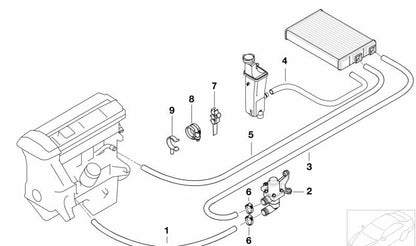 Manguera retorno radiador calefacción OEM 64216902680 para BMW E46 M3 (BL91, BL92, BR91, BR92, BL95, BL96) con motor S54. Original BMW.