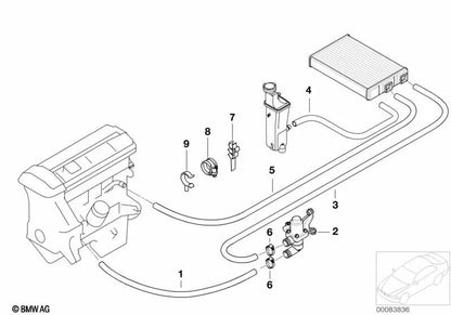 Manguera de avance del motor - Válvula de agua para BMW E46 (OEM 64218376999). Original BMW