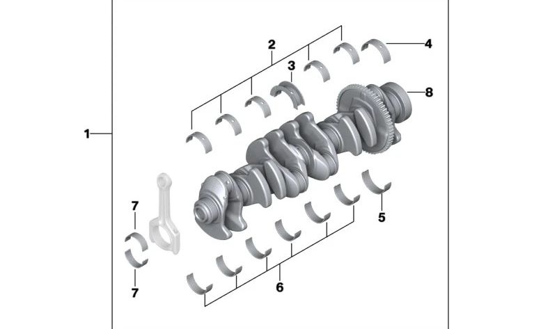 Cigüeñal sin cojinetes OEM 11217599501 para BMW E82, E88, E90, E90N, E91, E91N, E92, E93, E60N, E61N, F01, F02, E71, E89. Repuesto original BMW.