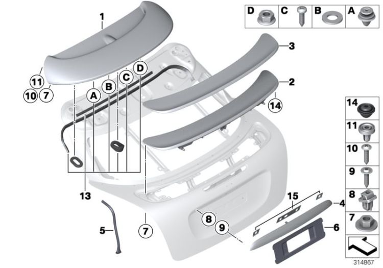 Spoiler trasero imprimado activo OEM 51627400288 para MINI R56, R58, Cooper S... y más. Original MINI.