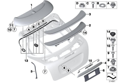 Spoiler trasero imprimado activo OEM 51627400288 para MINI R56, R58, Cooper S... y más. Original MINI.