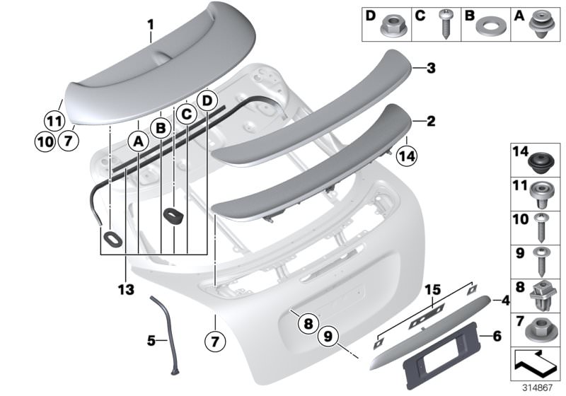 Asidero exterior cromado de portón trasero OEM 51132753603 para MINI R55 Clubman, R56, R57 Cabrio, R58 Coupé, R59 Roadster... y más. Original MINI
