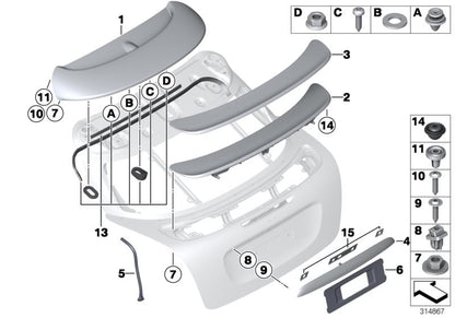 Asidero exterior cromado de portón trasero OEM 51132753603 para MINI R55 Clubman, R56, R57 Cabrio, R58 Coupé, R59 Roadster... y más. Original MINI