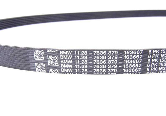 ACCESSORY BELT (KEILRIPPENRIENM) OEM 11287636379 for BMW E36, E46, E39, E60, E61, E38, E65, E66, E83, E53, Z3. Original BMW.
