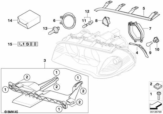 BMW X3 E83, E83N (OEM 63126939207) Kit di riparazione faro. BMW originale
