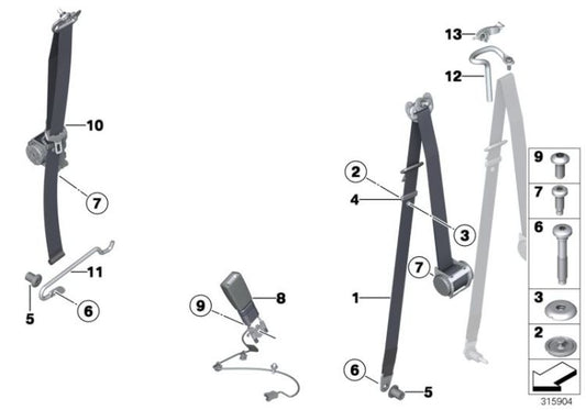 Cinturón de seguridad delantero izquierdo OEM 72117309421 para MINI R56, R56 LCI, Clubman R55, Clubman R55 LCI. Original MINI.