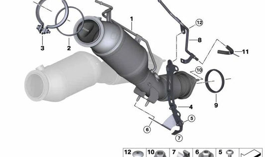 Soporte catalizador cercano al motor OEM 18328053347 para BMW X3 F97, F97N, X4 F98, F98N. Pieza original BMW.