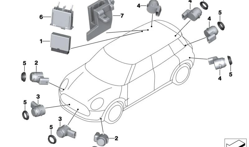 Sensor de ultrasonidos PDC gris Moonwalk OEM 66209302467 para MINI F54 Clubman, F55, F56, F57 Cabrio, F60 Countryman... y más. Original MINI