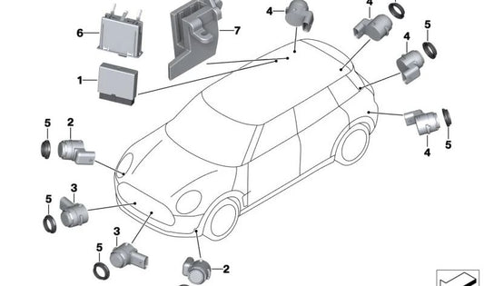 Sensor ultrasónico PDC Melting Silver III OEM 66205A35594 para MINI F54 Clubman, F55, F56, F57 Cabrio, F60 Countryman… y más. Original MINI