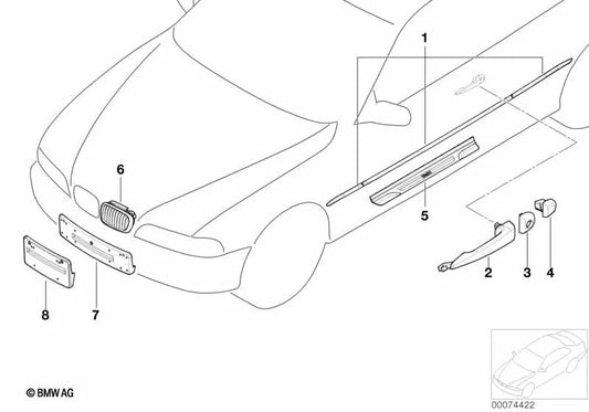 Left chrome cover for BMW 3 Series E46 (OEM 51217002275). Original BMW.
