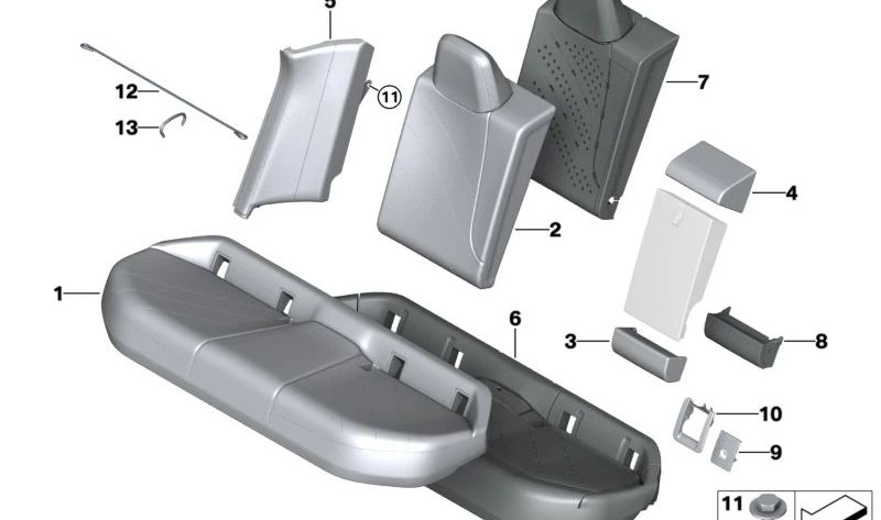 Funda respaldo de asiento de cuero izquierda OEM 52205A04F01 para BMW iX1 I20. Original BMW.