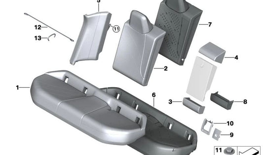 Funda respaldo de asiento de cuero izquierda OEM 52205A04F01 para BMW iX1 I20. Original BMW.