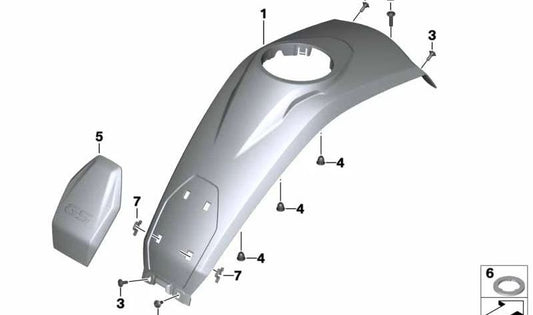 Cubierta del depósito centro OEM 46638533668 para motos BMW R1200GS, R1250GS. Original BMW Motorrad.