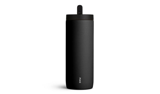 Termo deportivo negro 530 ml OEM 80235B5F656 para BMW {todos los modelos con portavasos}. Ideal para bebidas frías o calientes, encaja perfectamente en el coche. Original BMW.