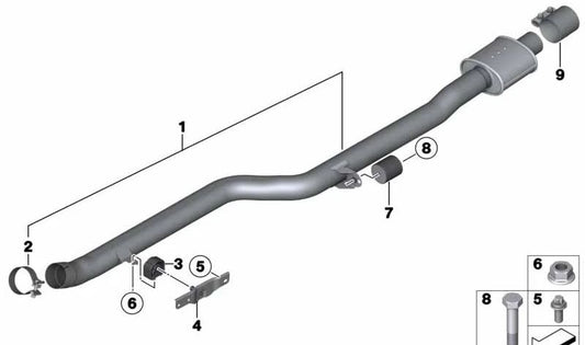 Tubo de escape intermedio OEM 18307646097 para BMW X3 F25 xDrive35i y BMW X4 F26 xDrive35i. Compatible con todos los modelos indicados. Pieza original BMW.