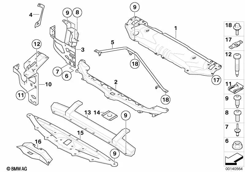 Front center bumper bracket for BMW 5 Series E60, E60N, E61, E61N (OEM 51647163462). Original BMW.