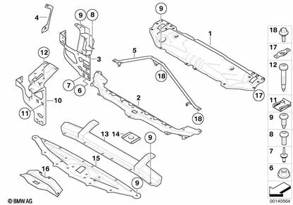 Front center bumper bracket for BMW 5 Series E60, E60N, E61, E61N (OEM 51647163462). Original BMW.