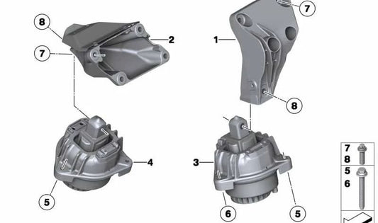 OEM left motor support 22116781233 for BMW F07N, F10, F10N, F11, F11N, F18, F18N. Original BMW piece.