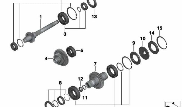 Eje de transmisión intermedio OEM 24218546638 para BMW Motorrad C 650 Sport (CK18) y C 650 GT (CK19). Compatible con modelos automáticos desde 10/2015 hasta 08/2020. Original BMW Motorrad.