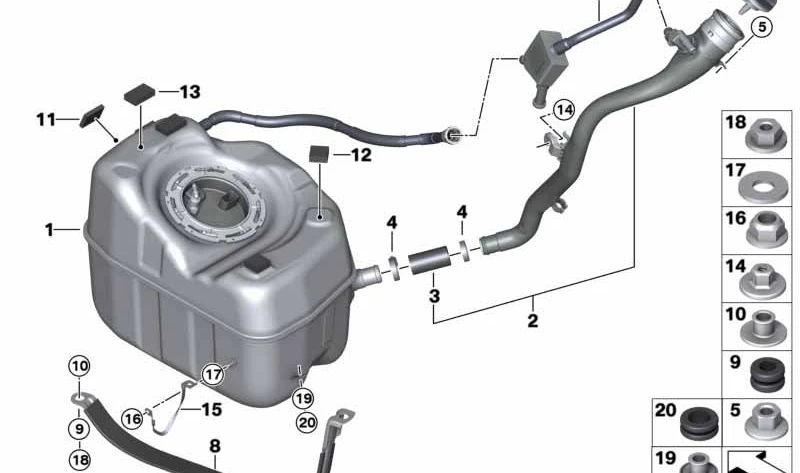 Filler pipe for BMW 2 Series F45, F45N (OEM 16117451000). Original BMW