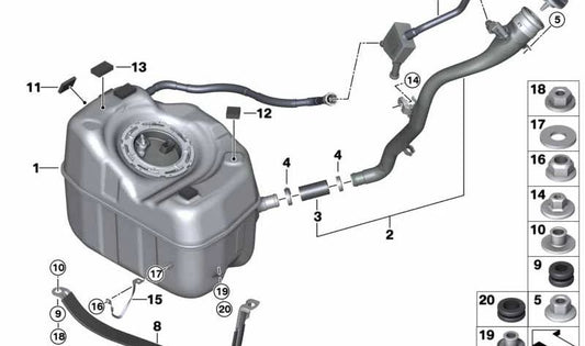 Filler pipe for BMW 2 Series F45, F45N (OEM 16117451000). Original BMW
