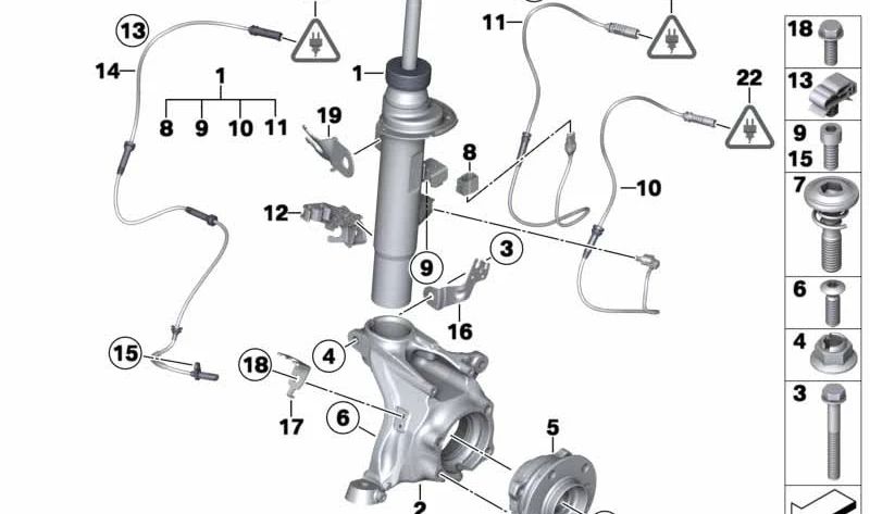 Amortiguador delantero izquierdo OEM 37116797027 para BMW X3 F25 y X4 F26. Compatible con modelos xDrive30d, xDrive35d, xDrive35i. Pieza original BMW.