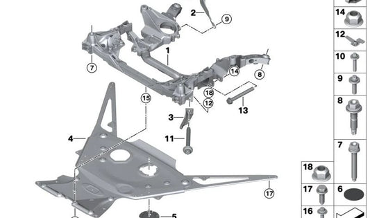 Front Subchastic Support OEM 31108097573 for BMW F91, F92, F93. Original BMW.